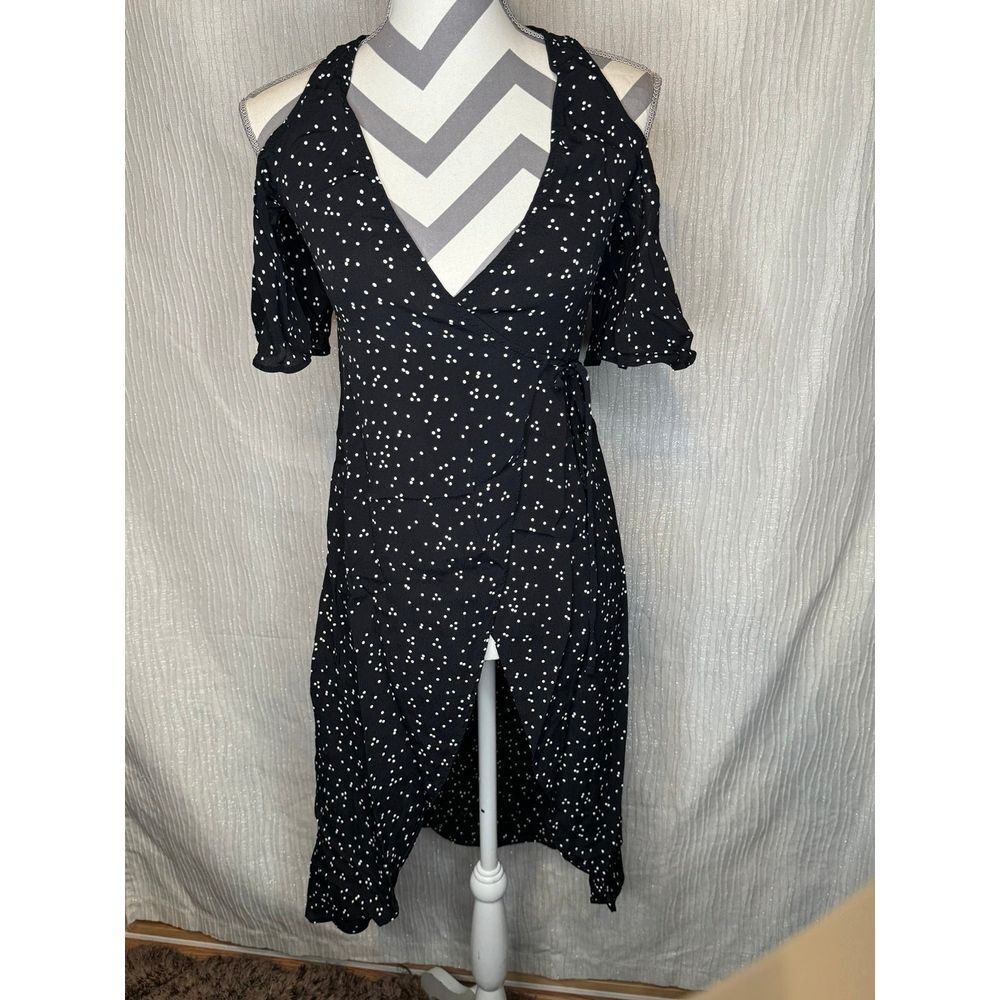Women's FLYNN SKYE Black stardust Polka Dot Wrap Dress